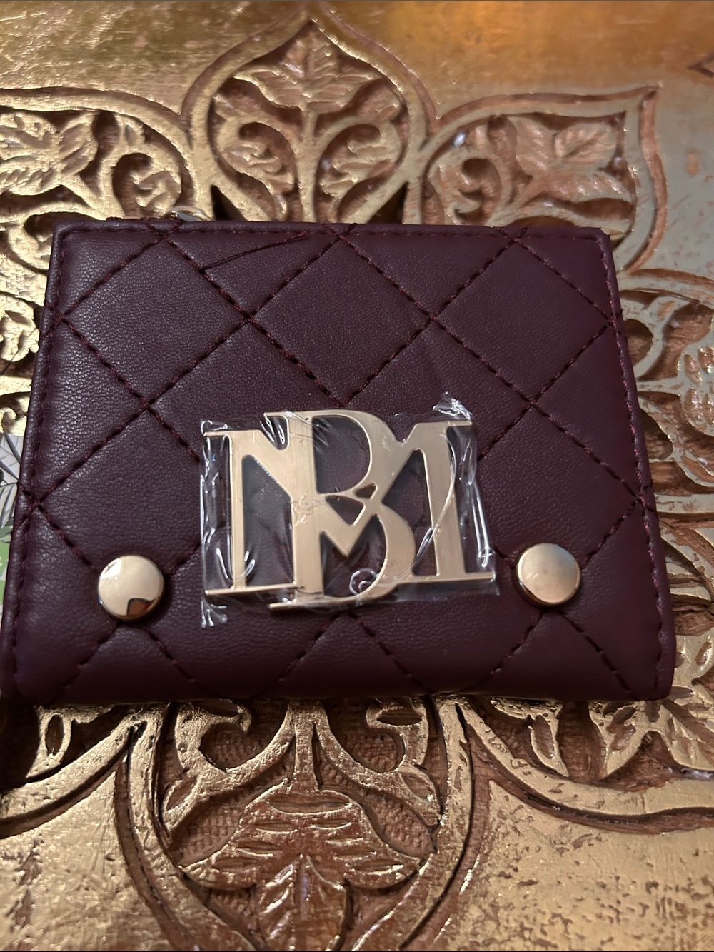 Quilted Women's Short Card Wallet with Gold Logo by Badgley Mischka